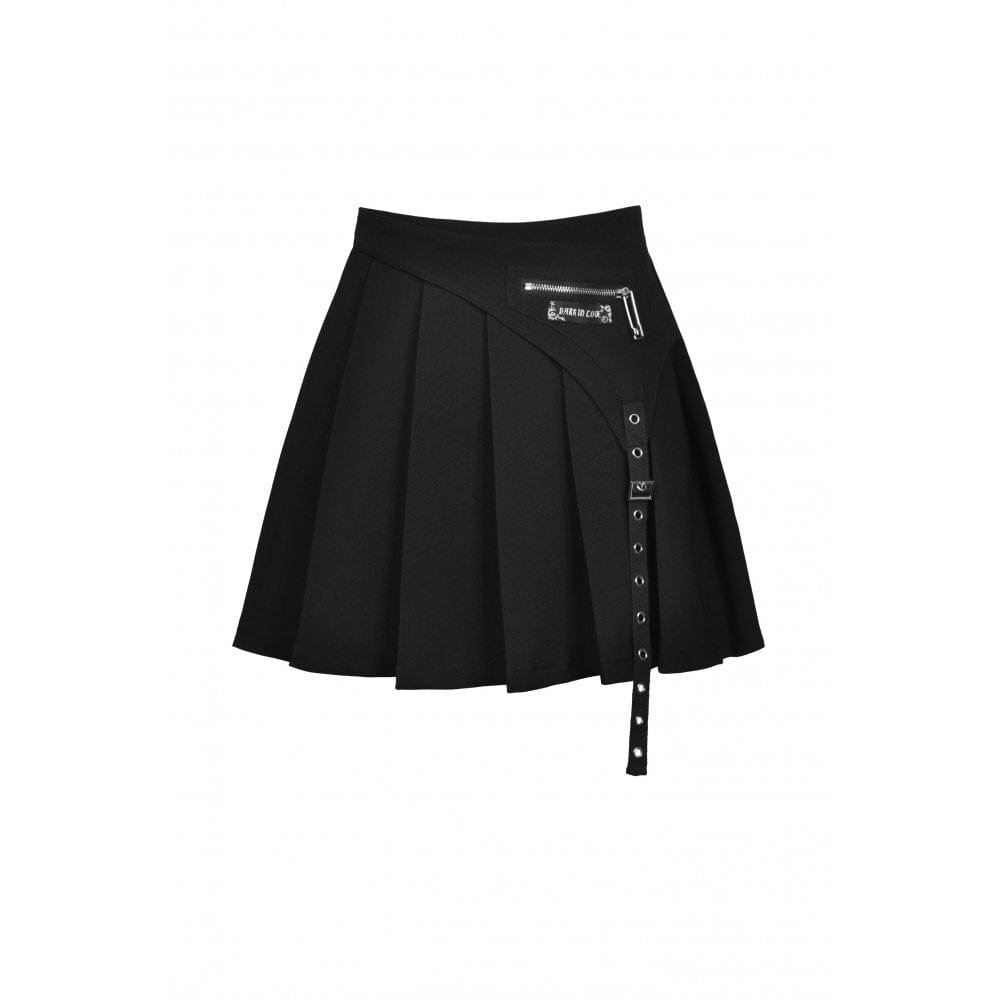 Darkinlove Women's Punk Rock Asymmetric Short Pleated Skirt