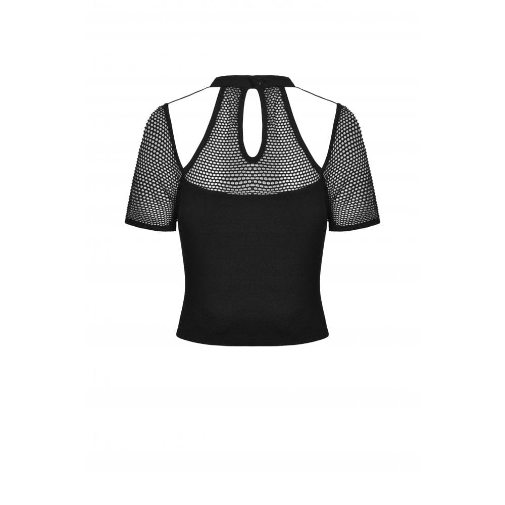 Darkinlove Women's Punk Rock Cutout Short Sleeved Mesh Top