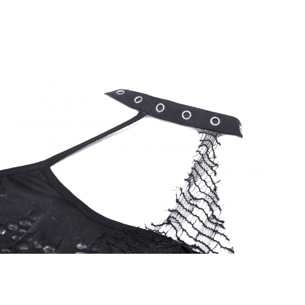 Darkinlove Women's Punk Rock Ripped Halterneck Back Lacing-up Tank Top