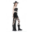 Darkinlove Damen Punk Rüschen Zerrissen High-Low Rock