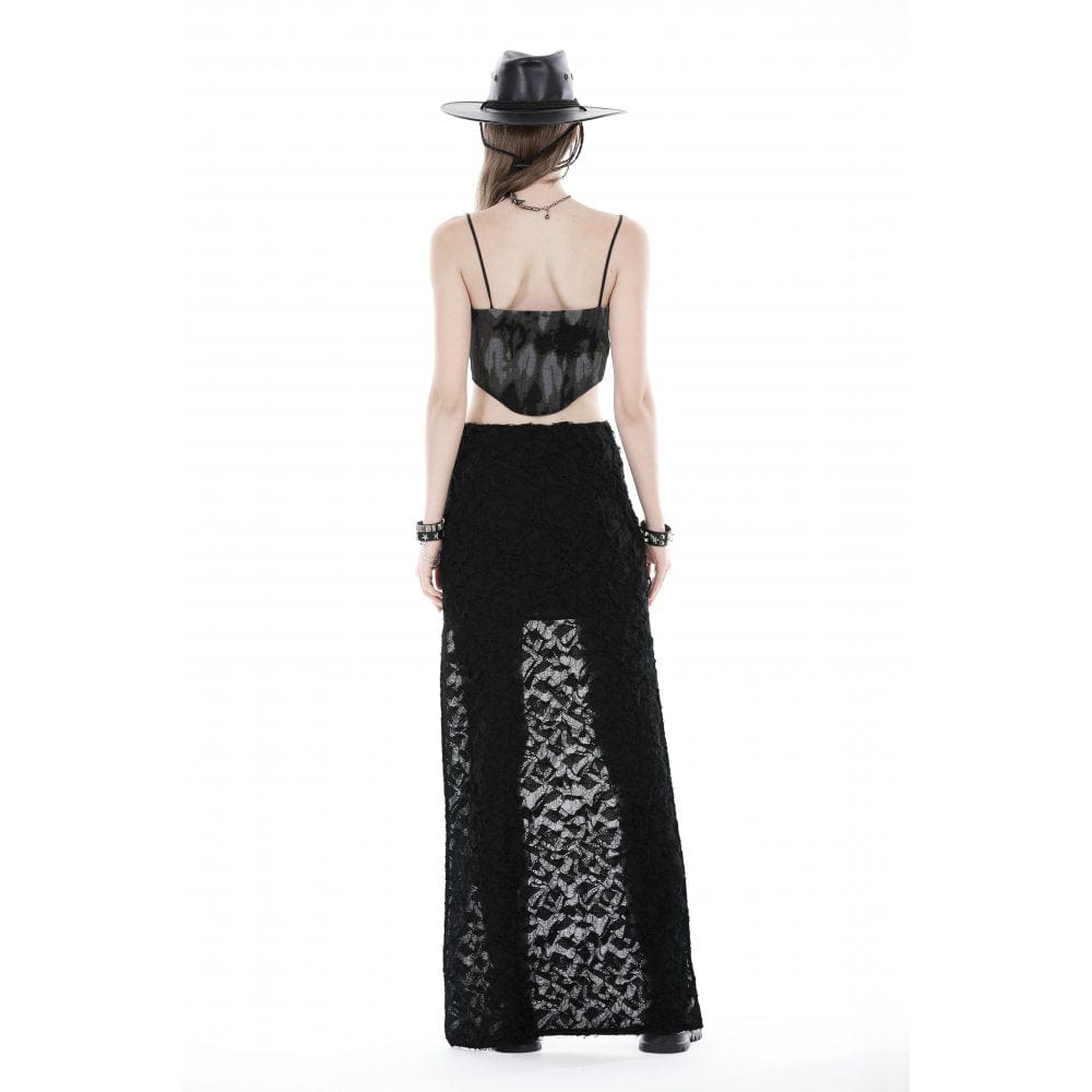 Darkinlove Women's Punk Ruched Ripped High-low Skirt