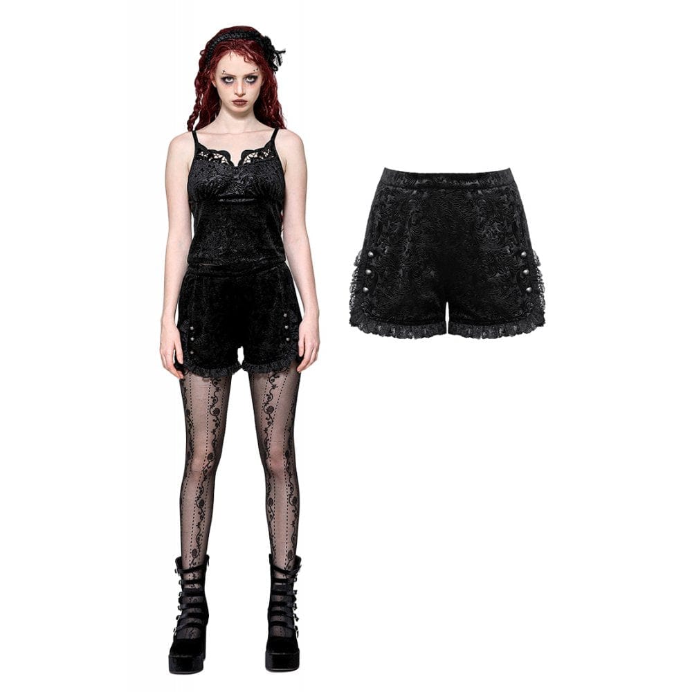 Darkinlove Women's Punk Ruffled Lace Splice Embossed Shorts