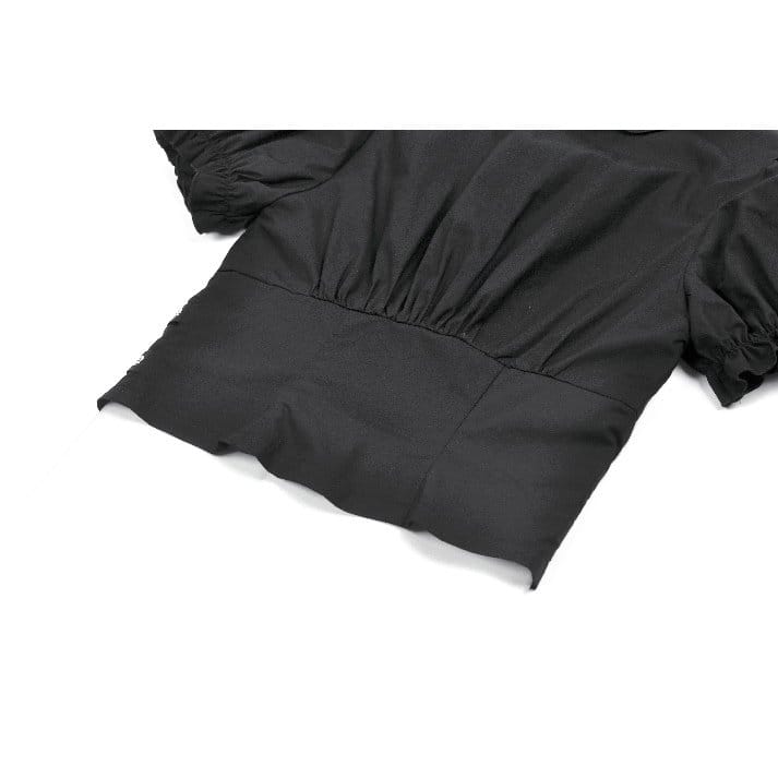 Darkinlove Women's Punk Ruffled Plunging Zipper Short Sleeve Crop Top