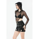 Darkinlove Women's Punk Sheer Mesh Bodysuit with Hood