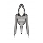 Darkinlove Women's Punk Sheer Mesh Bodysuit with Hood