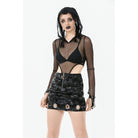 Darkinlove Women's Punk Sheer Mesh Bodysuit with Hood