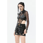 Darkinlove Women's Punk Sheer Mesh Bodysuit with Hood