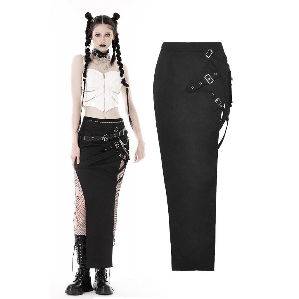 Darkinlove Women's Punk Side Slit Big-pocket Skirt