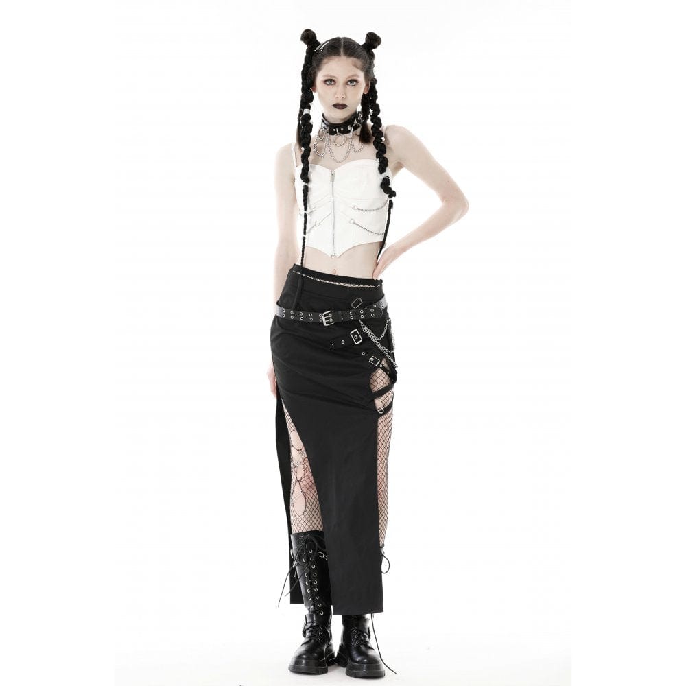 Darkinlove Women's Punk Side Slit Big-pocket Skirt
