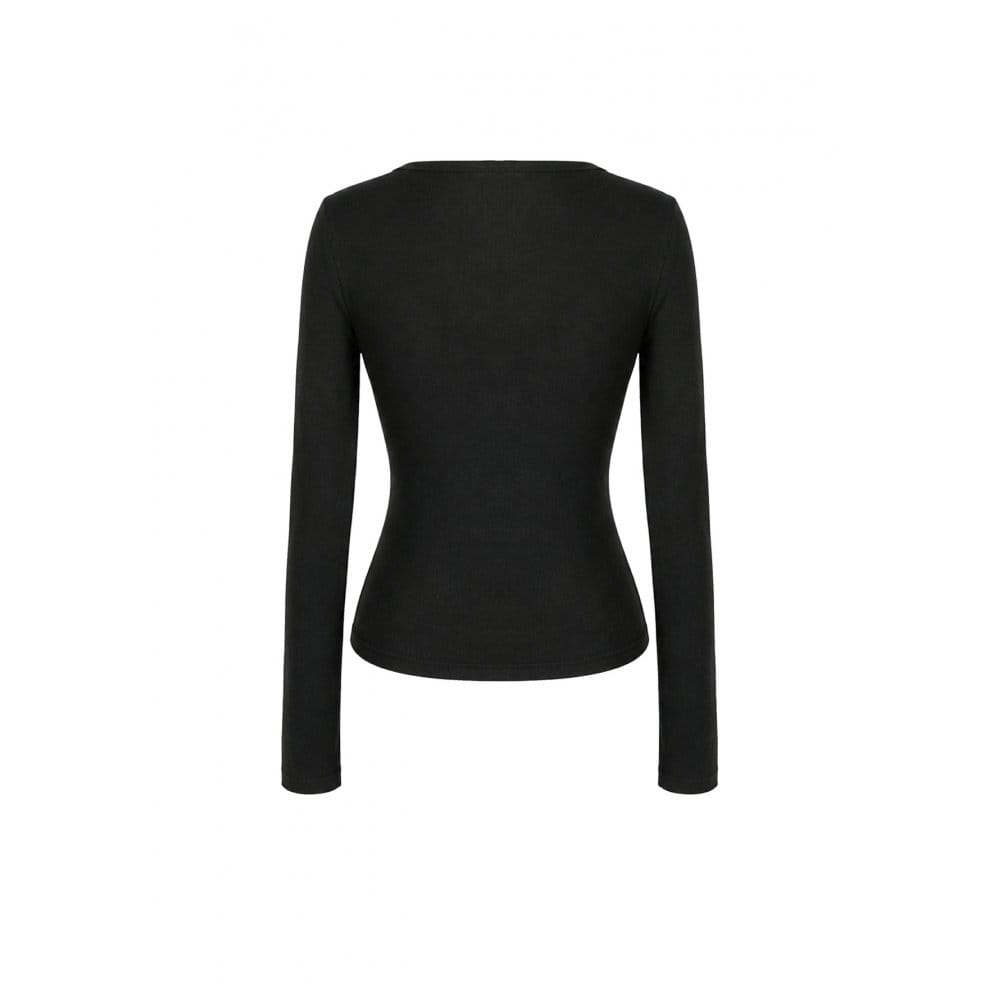 Darkinlove Women's Punk Skull Printed Eyelet V-neck Long Sleeve Top