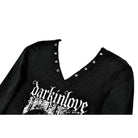 Darkinlove Women's Punk Skull Printed Eyelet V-neck Long Sleeve Top