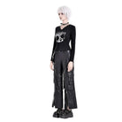 Darkinlove Women's Punk Skull Printed Eyelet V-neck Long Sleeve Top