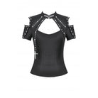 Darkinlove Women's Punk Skull Rivets Cutout Short Sleeved Shirt
