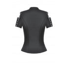 Darkinlove Women's Punk Skull Rivets Cutout Short Sleeved Shirt