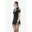 Darkinlove Women's Punk Skull Rivets Cutout Short Sleeved Shirt