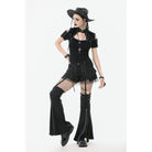 Darkinlove Women's Punk Skull Rivets Cutout Short Sleeved Shirt