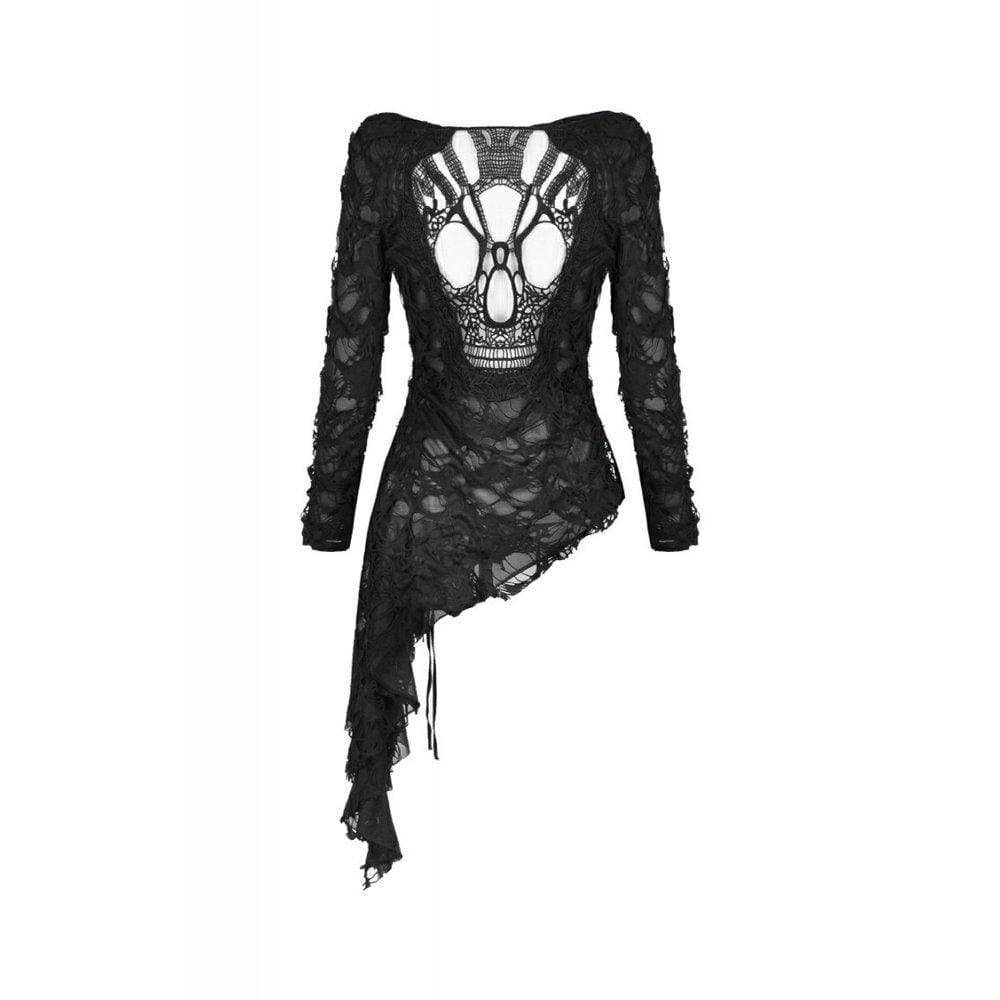 Darkinlove Women's Punk Skull Sexy Lace-up Front Ragged Tops