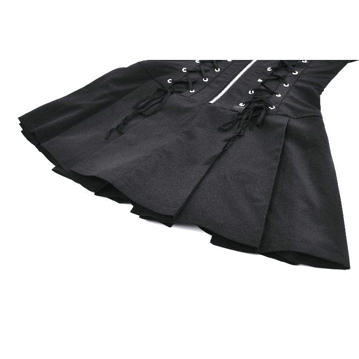 Darkinlove Women's Punk Skull Zip Turn-down Collar Sleeveless Dress