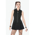 Darkinlove Women's Punk Skull Zip Turn-down Collar Sleeveless Dress
