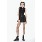 Darkinlove Women's Punk Skull Zip Turn-down Collar Sleeveless Dress