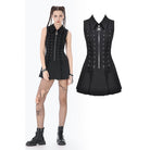 Darkinlove Women's Punk Skull Zip Turn-down Collar Sleeveless Dress