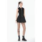 Darkinlove Women's Punk Skull Zip Turn-down Collar Sleeveless Dress