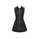 Darkinlove Women's Punk Skull Zip Turn-down Collar Sleeveless Dress