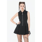 Darkinlove Women's Punk Skull Zip Turn-down Collar Sleeveless Dress
