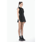 Darkinlove Women's Punk Skull Zip Turn-down Collar Sleeveless Dress