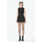 Darkinlove Women's Punk Skull Zip Turn-down Collar Sleeveless Dress