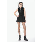 Darkinlove Women's Punk Skull Zip Turn-down Collar Sleeveless Dress