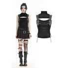 Darkinlove Women's Punk Stand Collar Ripped Vest