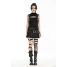 Darkinlove Women's Punk Stand Collar Ripped Vest