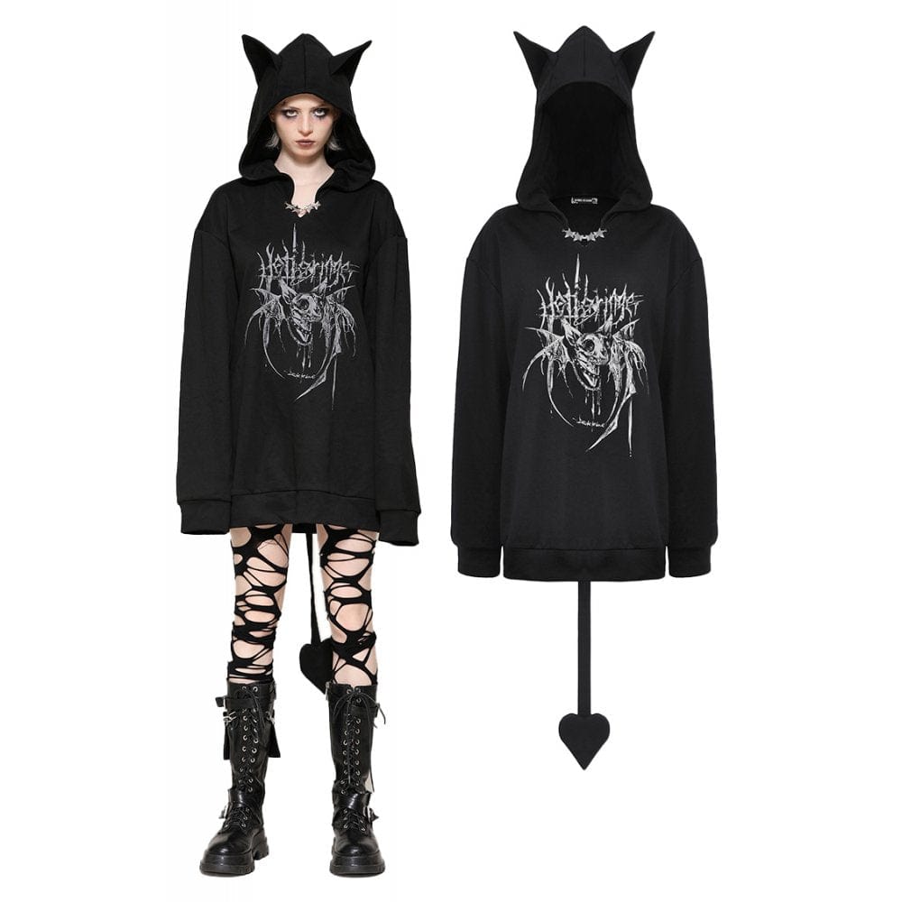 Darkinlove Women's Punk Star Studs Bat Ear Hoodie