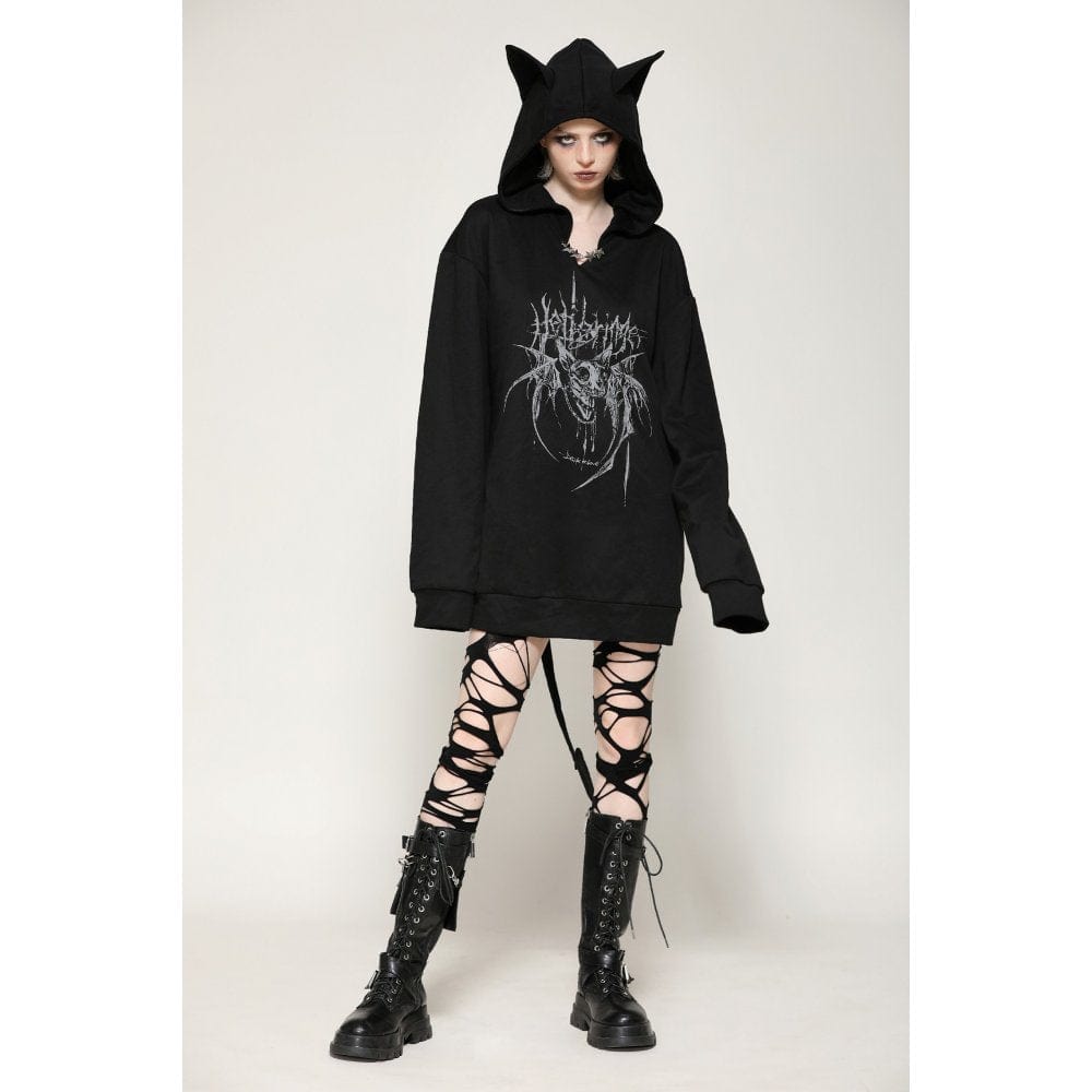 Darkinlove Women's Punk Star Studs Bat Ear Hoodie