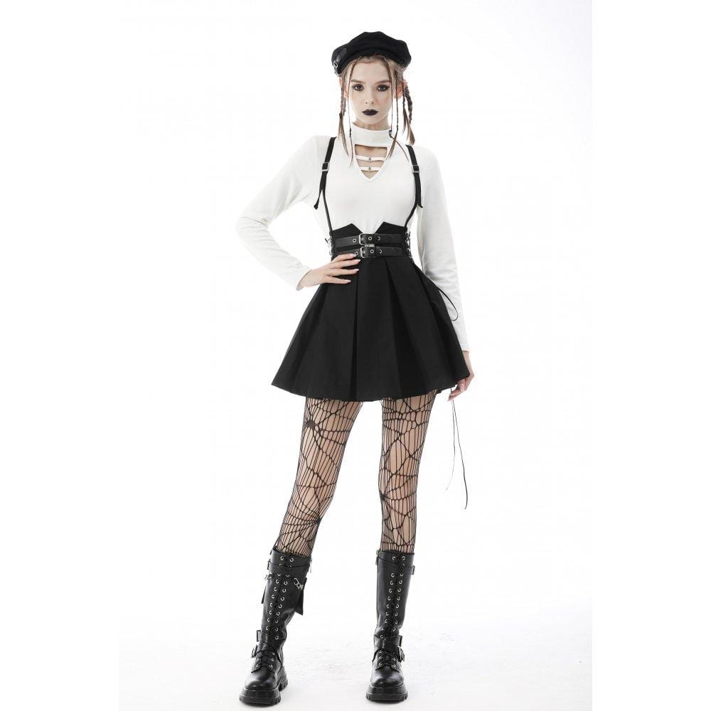 Darkinlove Women's Punk Strappy Buckle Pleated Suspender Skirt