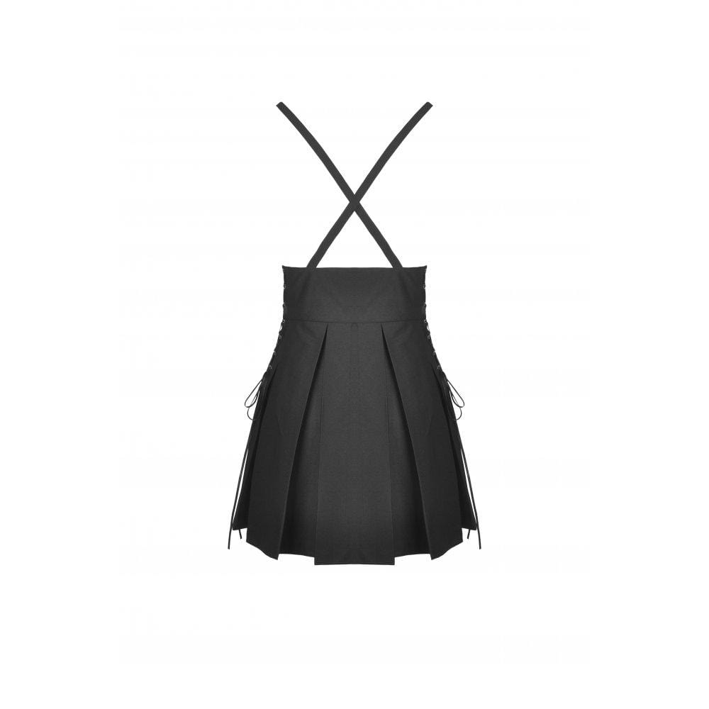 Darkinlove Women's Punk Strappy Buckle Pleated Suspender Skirt