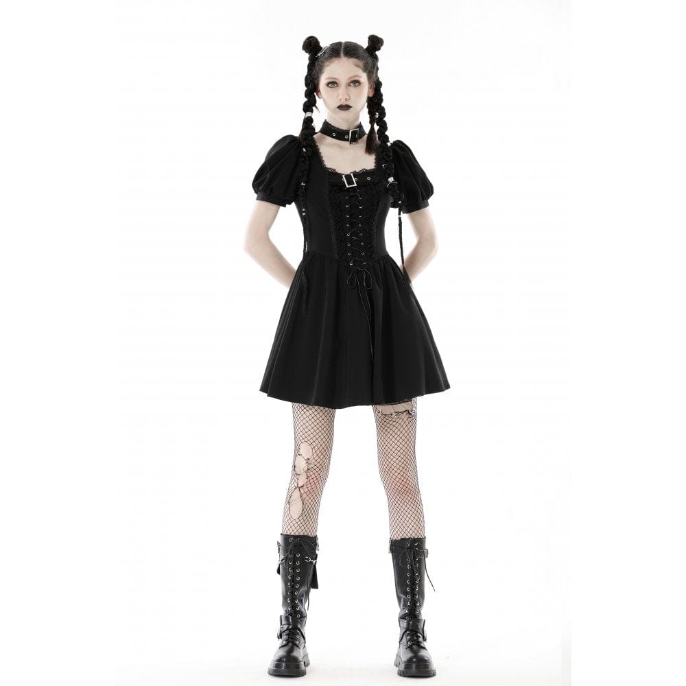 Darkinlove Women's Punk Strappy Buckle Ruffled Dress