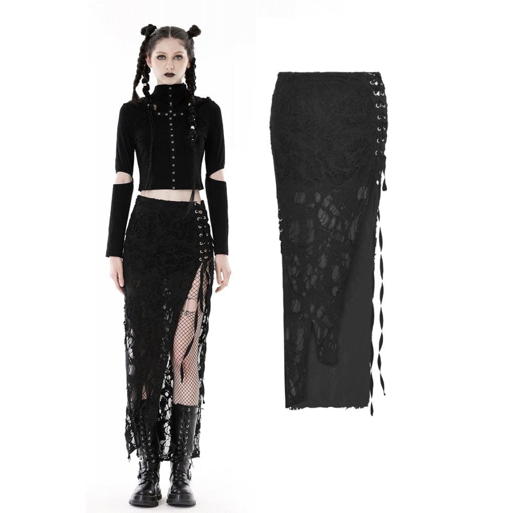 Darkinlove Women's Punk Strappy Ripped Split Skirt