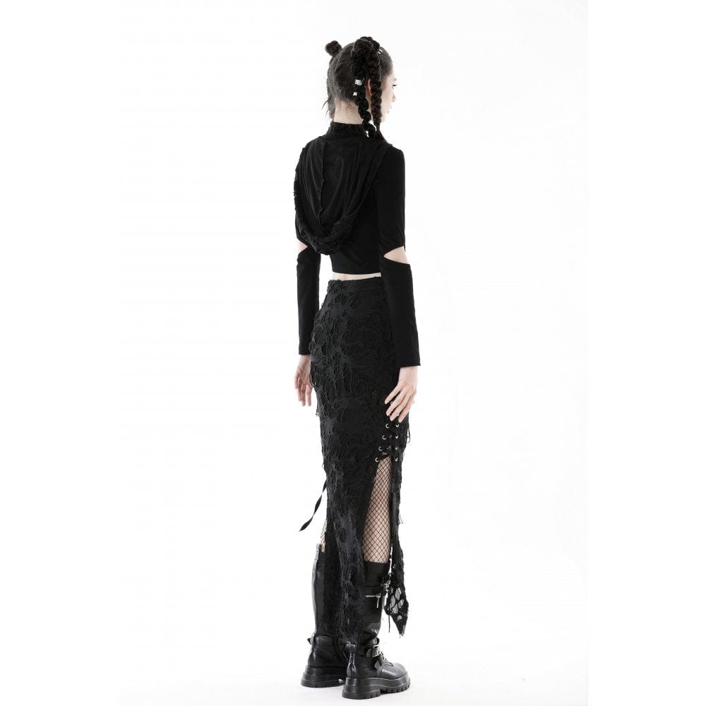 Darkinlove Women's Punk Strappy Ripped Split Skirt