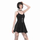 Darkinlove Women's Punk Studded Buckle Straps Pleated Slip Dress