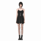 Darkinlove Women's Punk Studded Buckle Straps Pleated Slip Dress