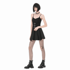 Darkinlove Women's Punk Studded Buckle Straps Pleated Slip Dress