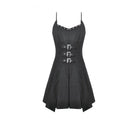 Darkinlove Women's Punk Studded Buckle Straps Pleated Slip Dress