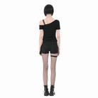 Darkinlove Women's Punk Studded Cross Straps Asymmetric Short Sleeve Top