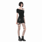 Darkinlove Women's Punk Studded Cross Straps Asymmetric Short Sleeve Top