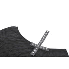 Darkinlove Women's Punk Studded Cross Straps Asymmetric Short Sleeve Top
