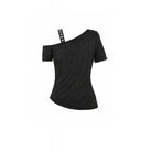Darkinlove Women's Punk Studded Cross Straps Asymmetric Short Sleeve Top