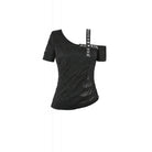 Darkinlove Women's Punk Studded Cross Straps Asymmetric Short Sleeve Top