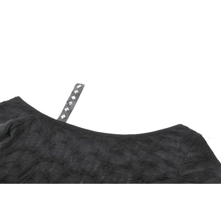 Darkinlove Women's Punk Studded Cross Straps Asymmetric Short Sleeve Top